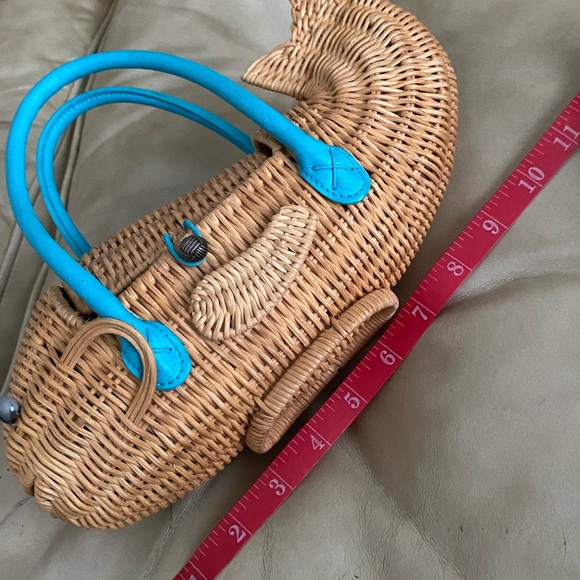 Vintage Wicker Fish Handbag Purse Cappelli Aqua - Picture 4 of 15